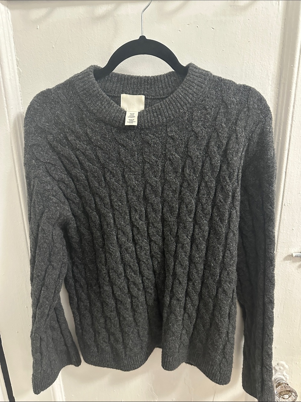 H&M Dark Charcoal Cable-Knit Crewneck Sweater
